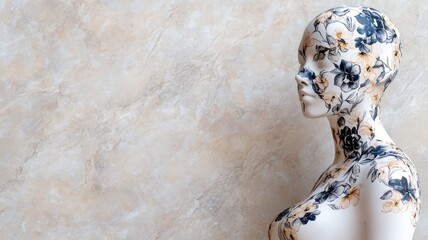 Obraz premium Mannequin with floral pattern against marble background, concept of art