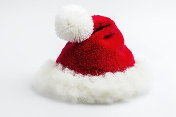 A bright red and white hat with a fluffy pom pom on top, ideal for adding a pop of color to any scene or setting
