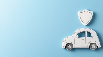 White car and shield on blue background, symbolizing insurance