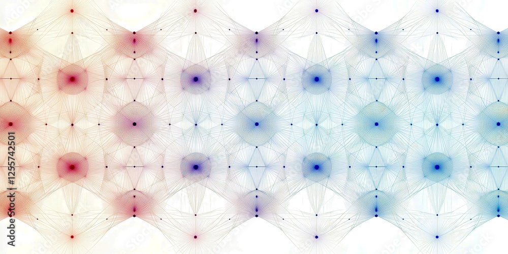 Poster abstract geometric pattern with colorful nodes and lines in red, blue, and white tones suitable for 