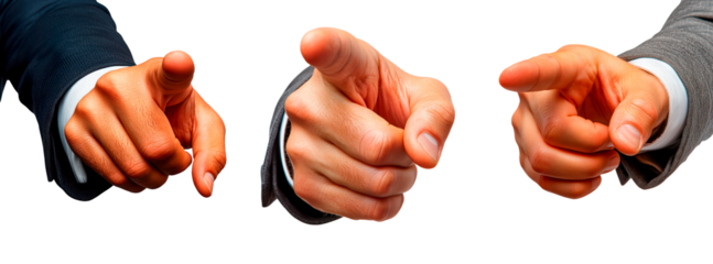 Set of hand in a business suit making a pointing gesture isolated on transparent background
