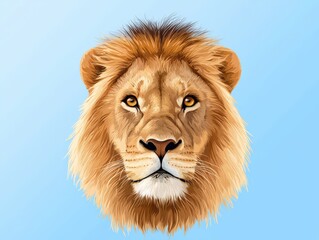 Obraz premium Lion head illustration with blue background featuring african lion design in vector art style