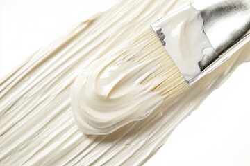 A single white brush lying on a plain white surface, perfect for creative and artistic concepts