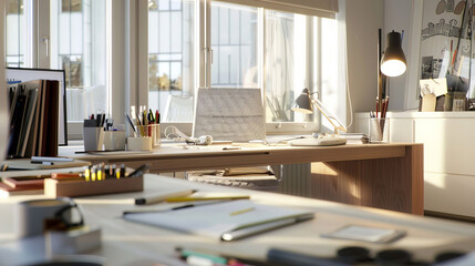 Bright Modern Home Office Workspace with Desk Chair and Natural Light