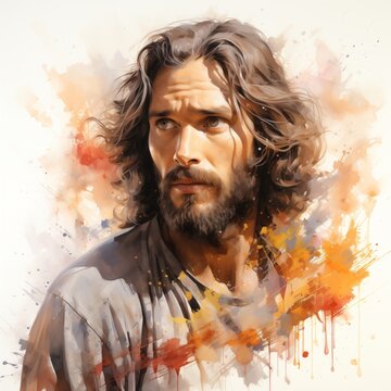 Jesus as the alpha and omega in warm colors symbolizing eternal realm and spirituality