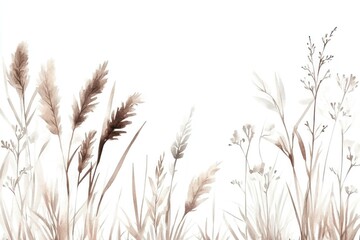 Soft pastel wildflowers and grasses illustration in neutral tones, perfect for spring and summer decor, evoking feelings of tranquility and nature