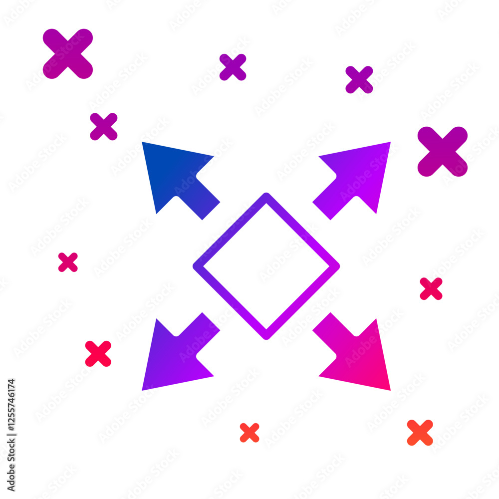 Poster color many ways directional arrow icon isolated on white background. gradient random dynamic shapes.