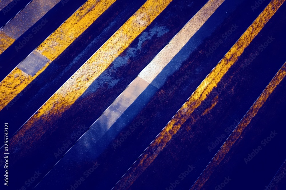 Poster abstract geometric pattern featuring dynamic interplay of blue and gold colors with metallic texture