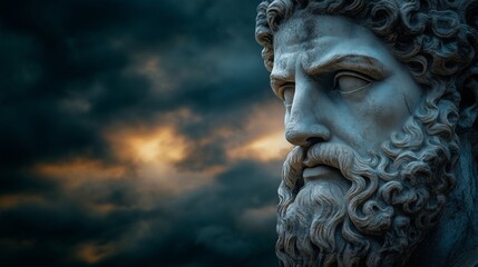 Majestic ancient deity in dramatic sky - fine art portrait of zeus for mythological themes and creative designs
