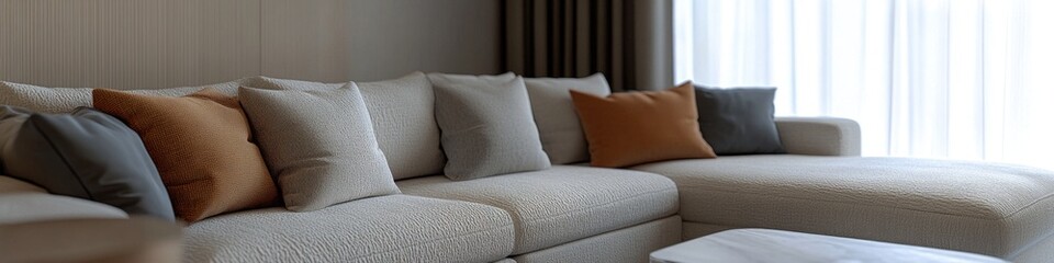 A cozy living room with a couch and pillows