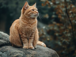 Obraz premium Majestic cat on rock in nature setting for animal and wildlife appreciation