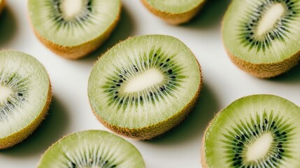 Fototapeta premium Fresh kiwi slices on a white background