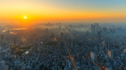 Fototapeta premium Cityscape Sunset Golden Hour Urban Skyline Panorama