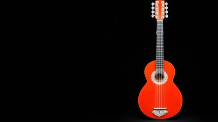 Fototapeta premium Vibrant Orange Guitar Against Black Background Showcasing Artistry and Design for Music Enthusiasts and Photographers