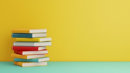 Online learning boosts e-learning collaboration. Stack of colorful books against a bright yellow background.