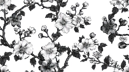 Elegant Black and White Floral Pattern on White Background