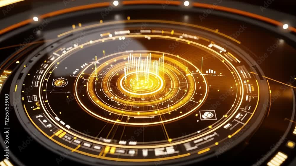 Wall mural futuristic head up display - hud - interface showing data analysis, with glowing orange lights and c