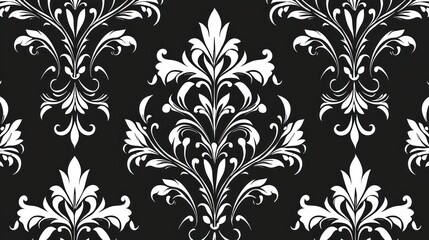 Elegant White Floral Pattern on Black Background for Design Use