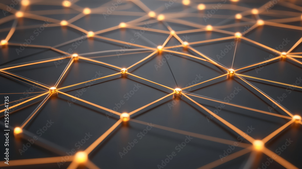 Poster sophisticated grey background with network of glowing lines and nodes, creating modern and dynamic v