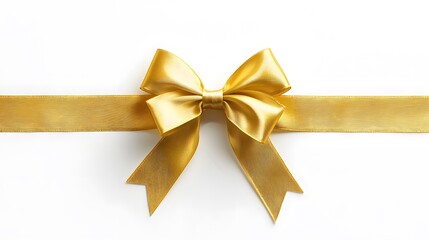 Fototapeta premium Gold ribbon and bow elegantly tied in a perfect bow isolated on a white background for decoration purposes
