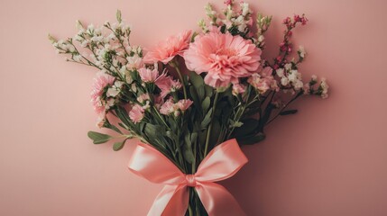 Fototapeta premium Pink Flower Bouquet on Pink Background