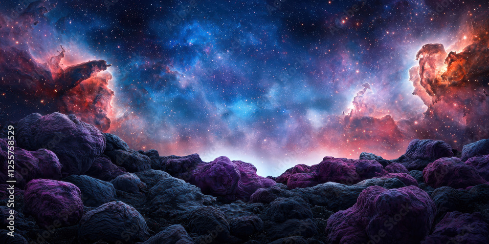 Wall mural a vibrant cosmic scene, showcasing a colorful nebula against a backdrop of deep space, with swirling