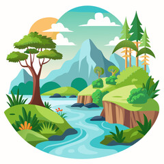 Fototapeta premium landscape with trees and river
