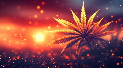 Obraz premium Golden Cannabis Leaf at Sunset Silhouette