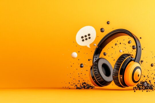 A monochrome minimalist illustration of a headset and a speech bubble, symbolizing customer support staff