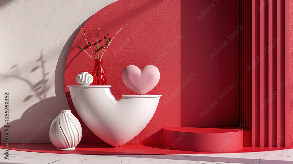 Poster valentine day abstract composition with heart in 3d style.