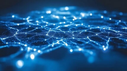 Obraz premium Abstract Blue Network of Illuminated Nodes and Connections