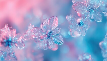 Frozen Flowers: Ice Crystals Bloom in Vibrant Hues, Winter's Delicate Beauty Revealed Close Up