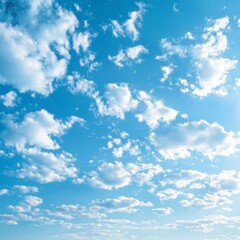 Bright blue sky filled with fluffy, white cumulus clouds, creating a serene and airy atmosphere on a sunny day -ai