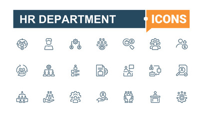 Set of HR Department line icons. Containing unity, strategy, partnership, man, hand and more. Minimal icon. Minimalist editable vector stroke.