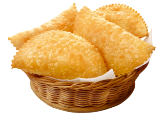 cesta de vime com pastel crocante isolado em fundo transparente