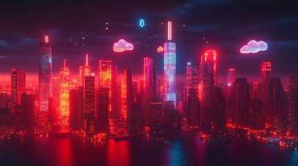Neon Cityscape Illuminated Night Skyline
