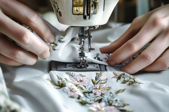 Close-up shot of someone working on a sewing machine