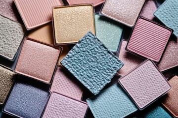 Stacked eyeshadows with various colors, perfect for makeup tutorials or beauty products display