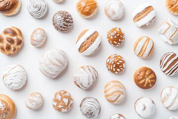 Set of bread loaf isolated on white background, Fresh baked various of pastry on white background.