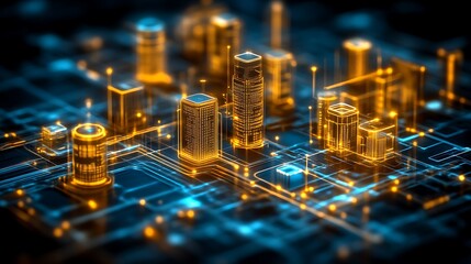 Digital Cityscape Illuminated With Futuristic Buildings And Networks