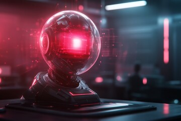 Fototapeta premium A neon-lit cyberpunk classroom where a virtual AI tutor is giving an introductory lesson through holographic projections
