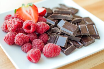 a white plate with rich chocolate strawberry