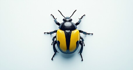 Black and yellow beetle on white background with detailed texture