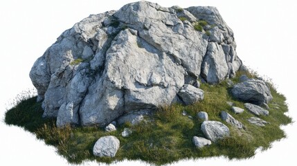 Large Rocky Boulder Surrounded By Green Grass In An Outdoor Natural Setting