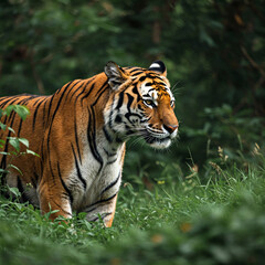 Naklejka premium tiger in the grass