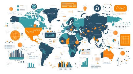 Naklejka premium Economic experts evaluating international trade markets with predictive analytics, flat vector style