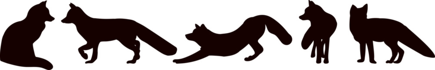 fox in different poses silhouette on white background vector