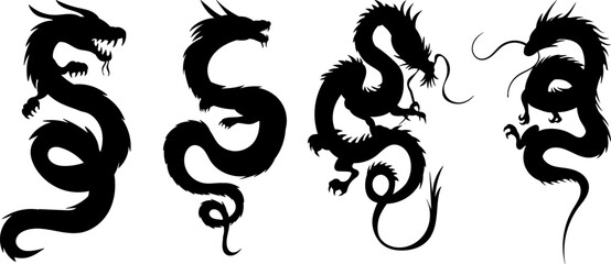 Chinese dragons set on white background vector