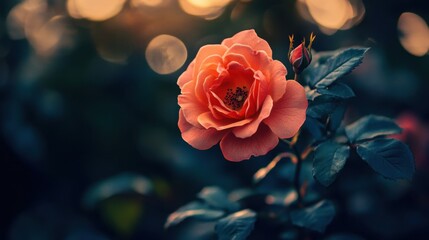A dreamy photograph of a rose in full bloom, with soft light and muted colors creating an ethereal, delicate look.