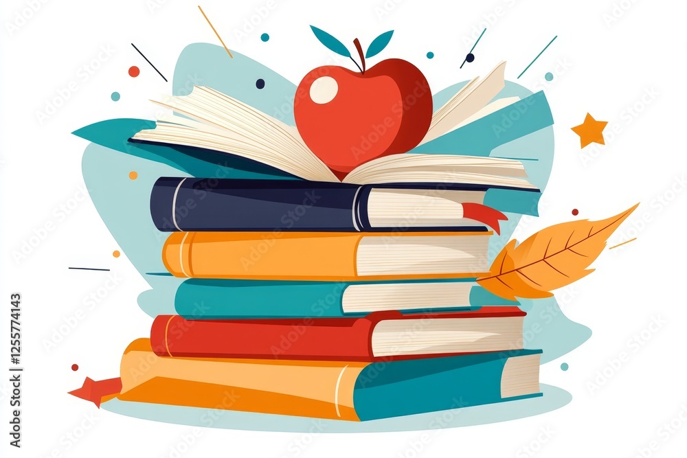 Poster a simple, clean icon of a stack of books with an apple on top, symbolizing faculty knowledge